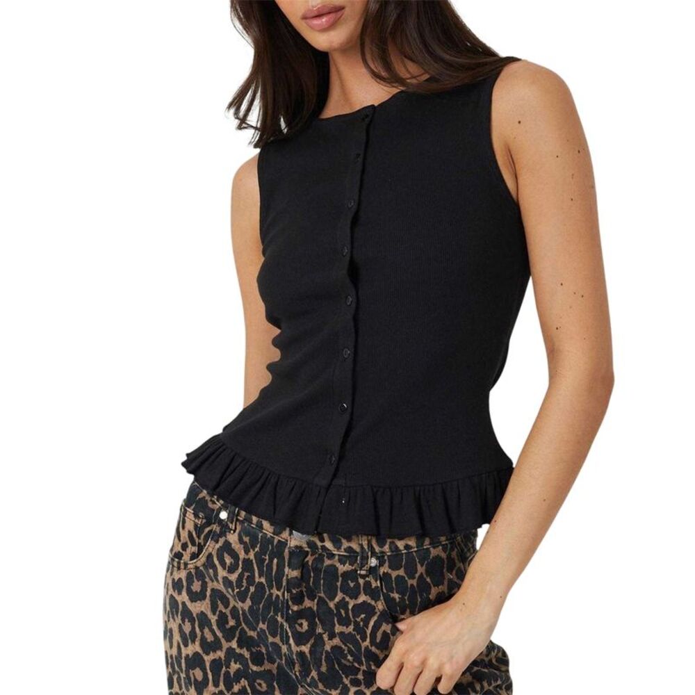Brave Soul Womens/Ladies Button Front Tank Top / Black